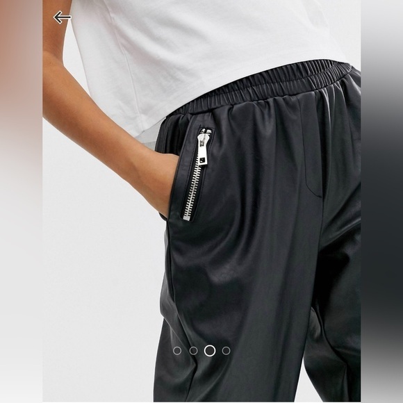 ASOS DESIGN Petite Tapered Leather Look Pants in Size 2 - Picture 6 of 9
